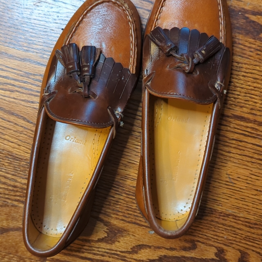 Allen Edmonds "Orland" classic two tone brown tassel leather moccasins sz 7.5 - Picture 3 of 7